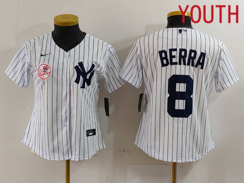 Youth New York Yankees #8 Berra White stripe Game 2024 Nike MLB Jersey style 2->youth mlb jersey->Youth Jersey